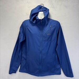 REI Co-op Lightweight Packable Hooded Windbreaker Jacket Mens Medium Blue Nylon